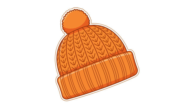 Orange knitted winter hat with a pompom and folded brim