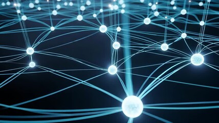 Glowing blue network connections on dark background with nodes and lines - Powered by Adobe