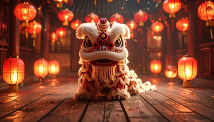 Chinese Lion Dance Head Lanterns Traditional Culture