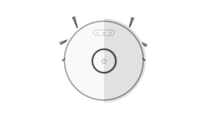 Topdown view of a circular white robotic vacuum cleaner with buttons