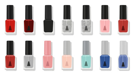 Twelve bottles of nail polish arranged in two horizontal rows