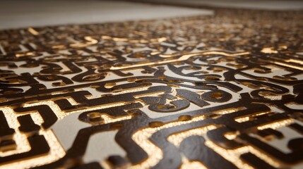 Fototapeta premium on an abstract, bio-mimicking circuit pattern glowing with soft light, made possible by the dense arrangement capabilities of ReRAM. Connects the memory to biological efficiency and AI growth 
