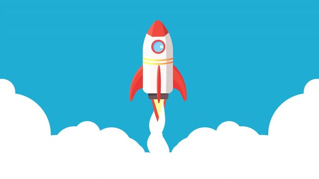 Animation rocket or spaceship taking off  cartoon style  with suitable rocket launcher start up and business plan. alpha channel only 4k.
