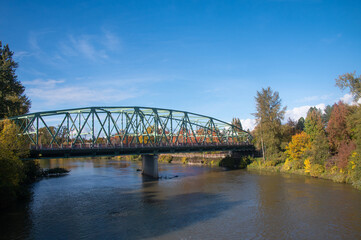 The Ferry Street bridge in Eugene, Oregon on a beautiful fall day.