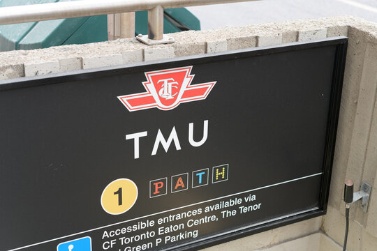 close-up of TMU Subway Station sign located near Yonge and Dundas, Toronto