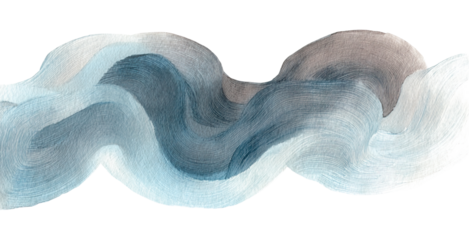 Pale blue gray abstract watercolor paint flow shape isolated PNG cutout, transparent background