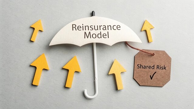 Umbrella Representing Reinsurance Model with Arrows Indicating Shared Risk in Business and Finance Concept