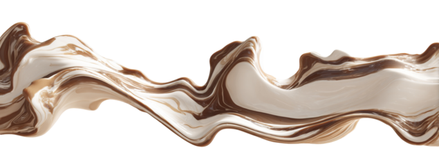 Dark and white chocolate creamy liquid splash isolated PNG cutout, transparent background. Dynamic milky pastel color spill flavor cue presentation
