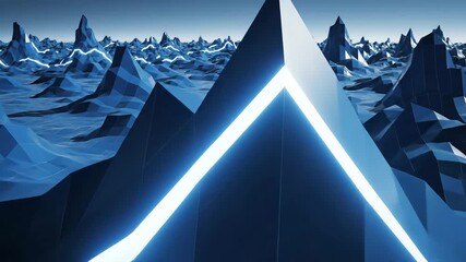 Dynamic abstract lowpoly mountain landscape with glowing blue lines representing data flow and digital connectivity in a futuristic virtual reality environment perfect for technology and blockchain c. - Powered by Adobe