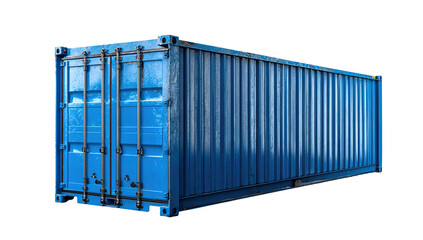 set collection of blue shipping cargo container in various different angles isolated white background. transportation ship delivery logistics and freight concept.