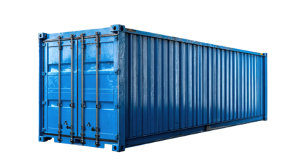 set collection of blue shipping cargo container in various different angles isolated white background. transportation ship delivery logistics and freight concept.