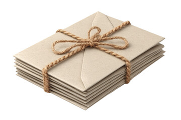 A brown paper envelope is tightly secured with thick, natural twine against a textured grey backdrop, creating a vintage and rustic aesthetic