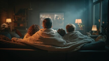Family watching television together indoors