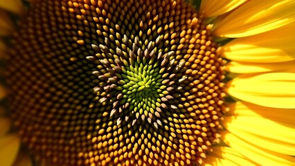 radial. Close-up of a sunflower disk with seeds in a radial pattern. gardening catalogs, home-decor guides, designed for home decor and floral branding, celebrates nature.
