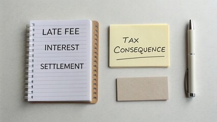 Late Fee Notice and Tax Consequence Reminder on Desk in Business Office Setting with Notepad and Pen