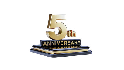 Golden 5th Anniversary Celebration on White Background