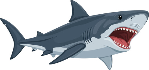 Naklejka premium Aggressive Great White Shark Illustration with Open Mouth and Sharp Teeth Ready to Attack