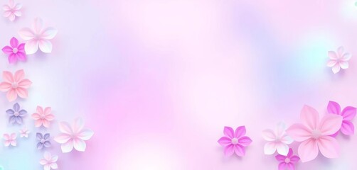 Fototapeta premium Pastel holographic gradient background with geometric flower shapes, ideal for cosmetic ads, art, colorful