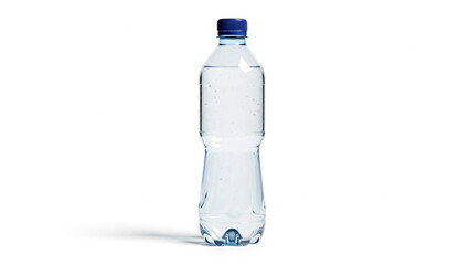 Fototapeta premium Clear Plastic Water Bottle with Blue Cap for HydrationReusable Transparent Mineral Water Bottle MockupEco-Friendly Purified Drinking Water Bottle on White BackgroundPortable Plastic Bottle for S