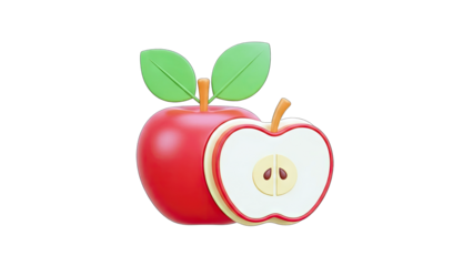 3D Rendered Red Apple with Slice on White Background