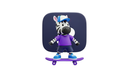 3D Zebra Skater on Skateboard with Dark Background