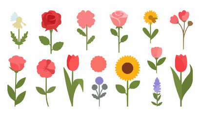 Naklejka premium Collection of colorful flat flower elements vector illustration for invitations cards branding and decorative design projects