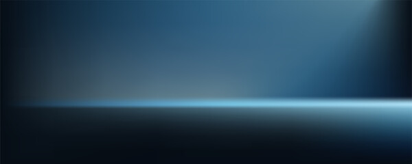 Dark blue background glowing light blue ray spotlight stage studio backdrop product placement abstract template design modern