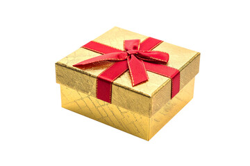 Golden Gift Box with Red Ribbon Bow