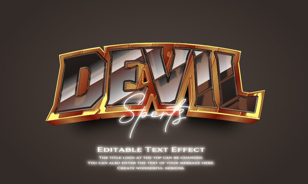 [Editable Text Effect Logo] &rdquo;Devil  Sports Logo&rdquo; The title logo style is  Shiny metallic gold framed 3D logo.
