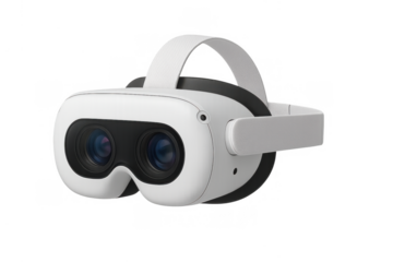 White virtual reality headset device representing immersive entertainment, gaming, and future technology on a transparent background