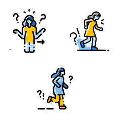 Fototapeta premium Three cartoon-style illustrations depict female figures involved in different actions, all with