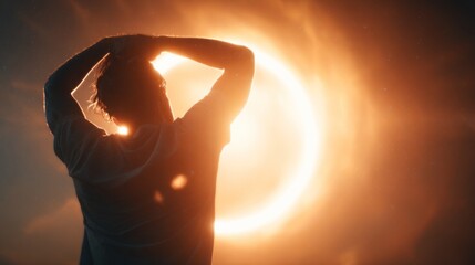 Person silhouetted against bright sun