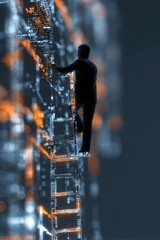 Man climbing digital data ladder