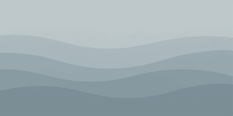 Vector illustration of an abstract blue background with waves depicting a misty mountain landscape at sunrise where a forest ridge meets the hazy horizon under a soft winter sky