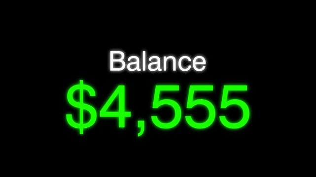Balance amount decreasing down from 12000 to 100 dollars on black background