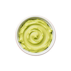 Obraz premium Top view mashed avocado on a white bowl, white background isolated