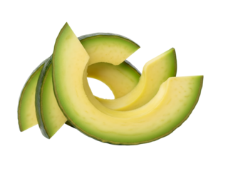 A fresh organic green avocado is isolated on a white background as a healthy fruit for natural food nutrition
