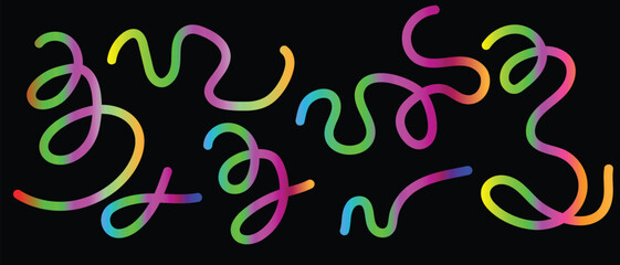 Obraz premium Abstract gradient with 3D curved color lines on Black background, vector posters and modern print designs.