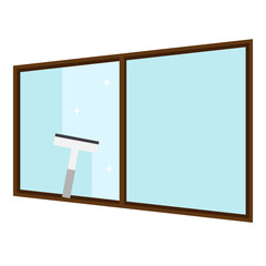 スクレーパーで窓拭きをしているシンプルなイラスト素材