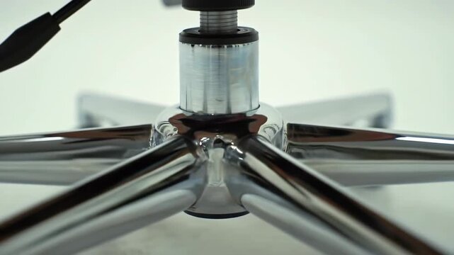 Office chair base, close-up details, chrome finish, abstract, white background, for business, design