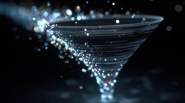 Flowing particles converging into funnel