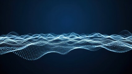 Abstract technology background with connected dots forming a dynamic wave pattern. Digital data visualization, cyber network concept.