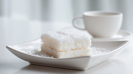 Cloud Dancer Coconut Slice Cake with Shredded Coconut and Coffee Cup Colour of the Year 2026