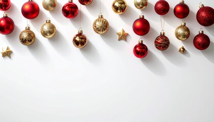 Festive Ornament Garland: A festive and artful array of ornaments, showcasing various shapes and textures against a contrasting backdrop. Each ornament, from radiant spheres to elegant stars.