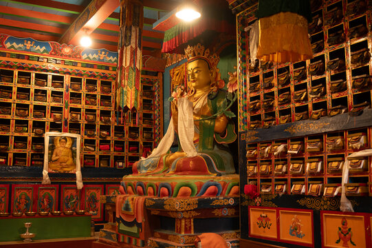Tibetan Buddha statue inside Khumjung monastery, Nepal. Khumjung monastery was established approximately 340 years ago.