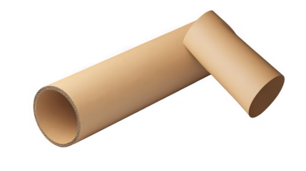 Two rolls of thick brown corrugated cardboard tubes isolated on a black background for shipping