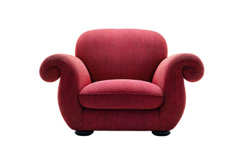 Red Velvet Armchair on White Background