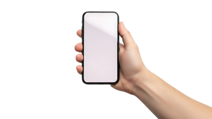 Hand Holding Blank Smartphone Screen Isolated on White background