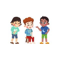 Friends Visiting and Supporting a kid with a Broken Arm