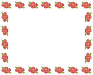 椿の花 フレーム 水彩手描きイラスト 正月 飾り枠